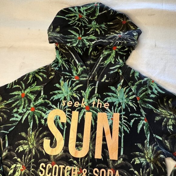 Scotch & Soda All Over Palm Tree Print French Terry Pullover Green Hoodie (M) - Picture 3 of 16